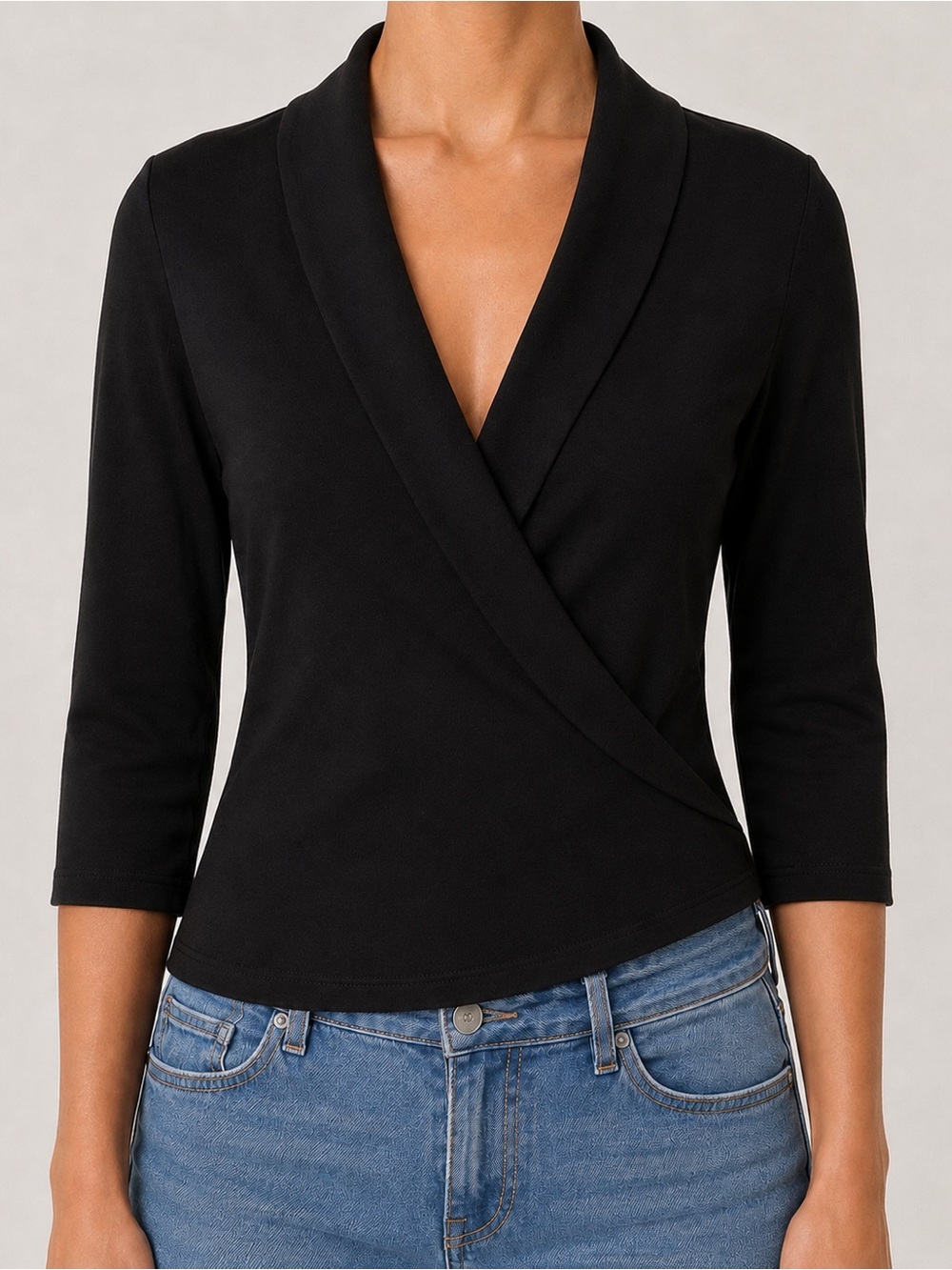 Ann Taylor Silk M Faux Wrap Black Pullover Top, 75% silk, 18 PTP, like new